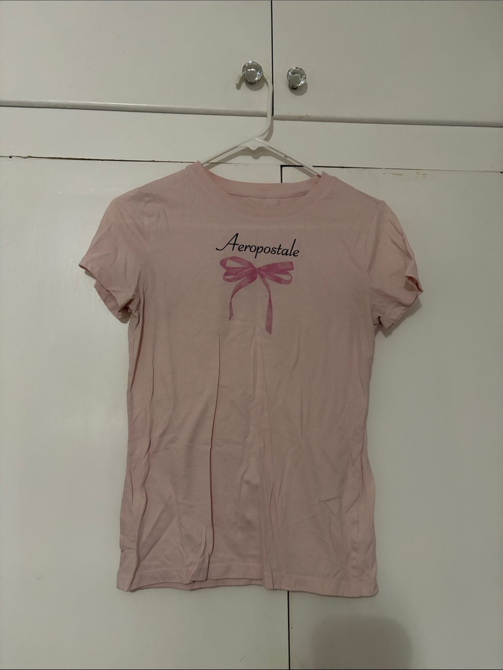 Aeropostale Light Pink Tee with Bow Graphic